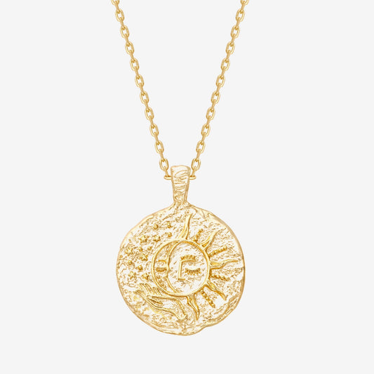 Vermeil Sun-Moon Engraved Coin Pendant